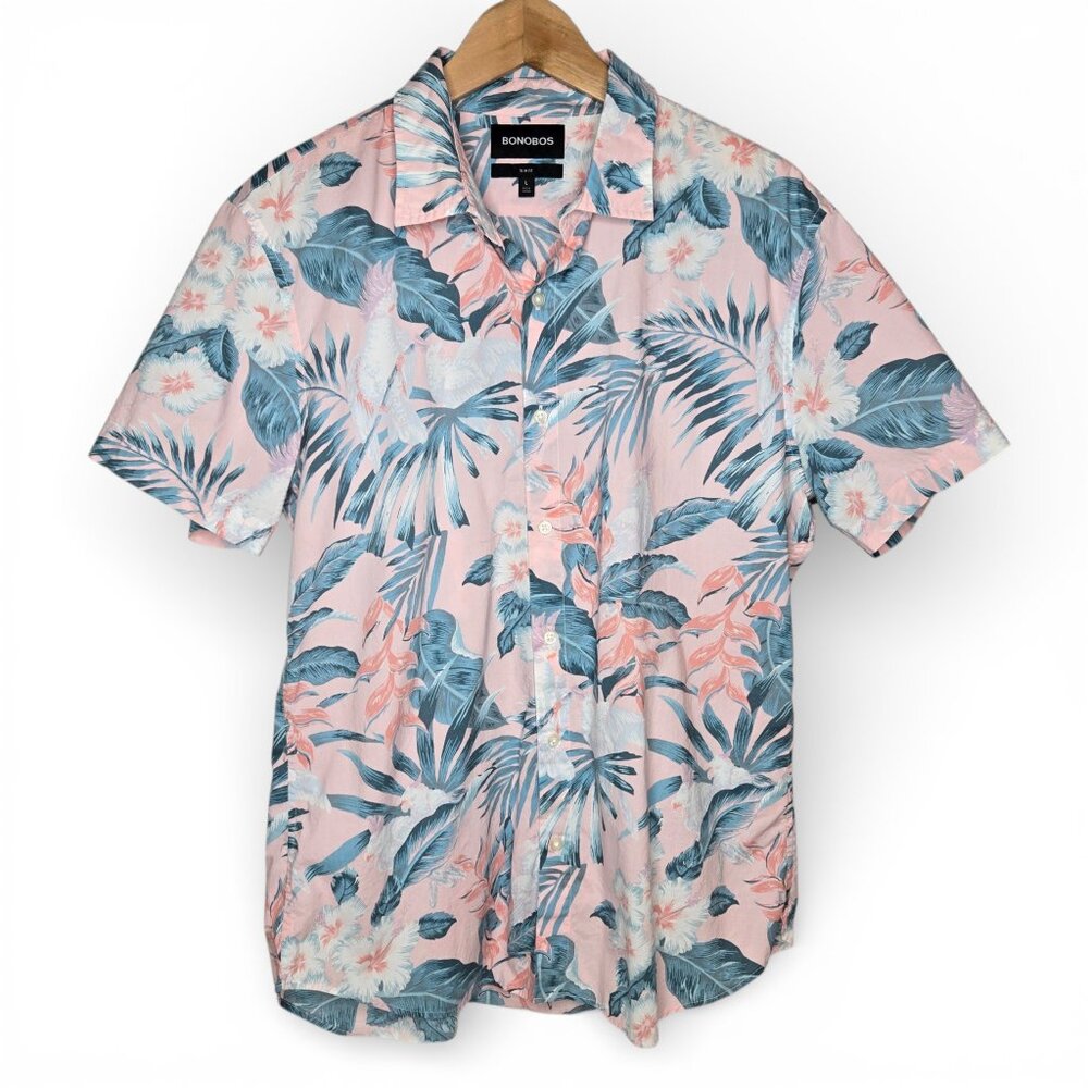 Bonobos Slim Fit Hawaiian TropicalFloral Button Up Shirt Men Resort Party L